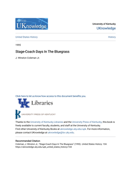 Stage-Coach Days in the Bluegrass