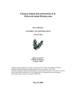 Characterize Southwestern Piñon -Juniper Woodlands