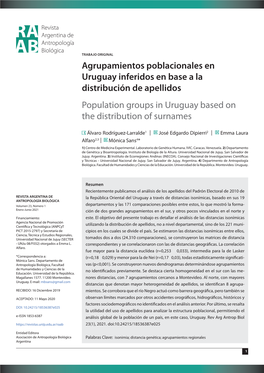 Agrupamientos Poblacionales En Uruguay Inferidos En Base a La Distribución De Apellidos Population Groups in Uruguay Based on the Distribution of Surnames