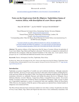 Notes on the Frugivorous Fruit Fly (Diptera: Tephritidae) Fauna of Western Africa, with Description of a New Dacus Species