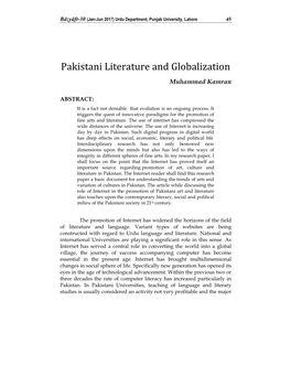 Pakistani Literature and Globalization