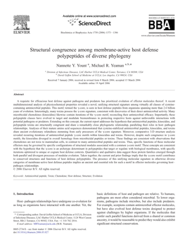 Structural Congruence Among Membrane-Active Host Defense Polypeptides of Diverse Phylogeny ⁎ Nannette Y