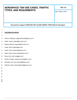 Aerospace Tsn Use Cases, Traffic Types, And