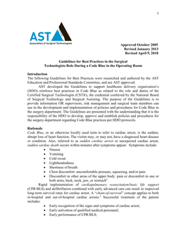 AST Guidelines for the Surgical Technologist During a Code Blue In