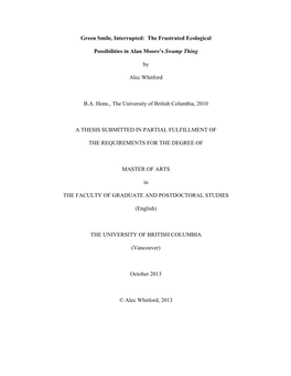 The Frustrated Ecological Possibilities in Alan Moore's Swamp Thing By