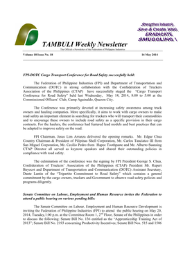 TAMBULI Weekly Newsletter the Official E-Newsletter of the Federation of Philippine Industries Volume18issueno.18 16May2014 ______