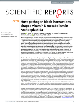 Host-Pathogen Biotic Interactions Shaped Vitamin K Metabolism in Archaeplastida Received: 6 July 2018 U