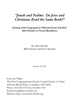 “Jonah and Psalms: Do Jews and Christians Read the Same Book?”