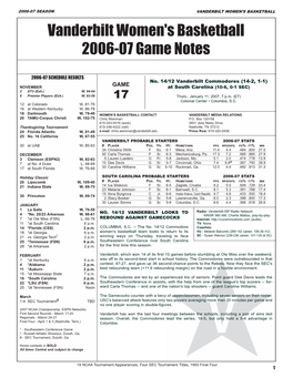 Vanderbilt Women's Basketball 2006-07 Game Notes