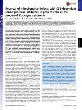 Reversal of Mitochondrial Defects with CSB-Dependent Serine Protease Inhibitors in Patient Cells of the Progeroid Cockayne Syndr