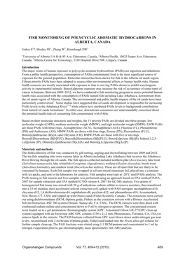 Fish Monitoring of Polycyclic Aromatic Hydrocarbons in Alberta, Canada