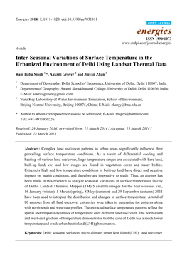 Inter-Seasonal Variations of Surface Temperature in the Urbanized Environment of Delhi Using Landsat Thermal Data