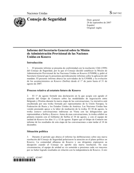 Informe Del Secretario General Sobre La Misión De Administración Provisional De Las Naciones Unidas En Kosovo