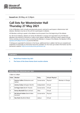 View Call Lists: Westminster Hall PDF File 0.05 MB