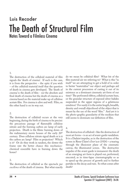 The Death of Structural Film Notes Toward a Filmless Cinema