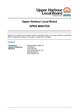 Minutes of Upper Harbour Local Board