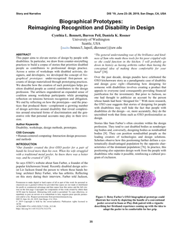 Biographical Prototypes: Reimagining Recognition and Disability in Design Cynthia L