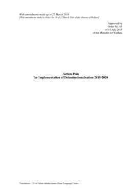 Action Plan for Implementation of Deinstitutionalisation 2015-2020