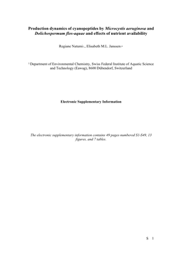 Production Dynamics of Cyanopeptides by Microcystis Aeruginosa and Dolichospermum Flos-Aquae and Effects of Nutrient Availability