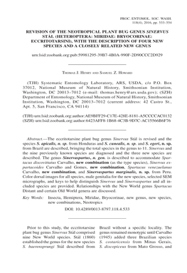 Heteroptera: Miridae: Bryocorinae: Eccritotarsini), with the Description of Four New Species and a Closely Related New Genus