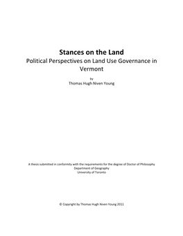 Stances on the Land Political Perspectives on Land Use Governance in Vermont