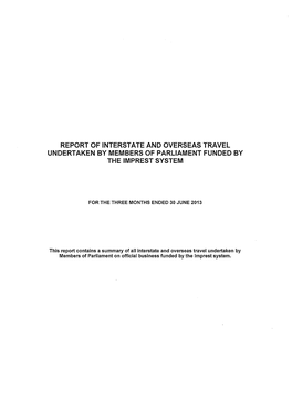 Report of Interstate and Overseas Travel Undertaken by Members of Parliament Funded by the Imprest System