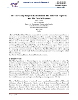 The Increasing Religious Radicalism in the Tatarstan Republic, and The