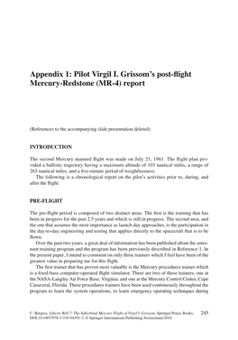 Appendix 1: Pilot Virgil I. Grissom's Post-Flight Mercury- Redstone (MR