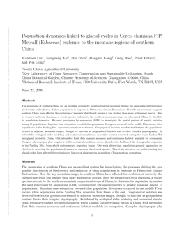 Population Dynamics Linked to Glacial Cycles in Cercis Chuniana FP Metcalf