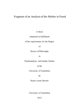 Fragment of an Analysis of the Mother in Freud