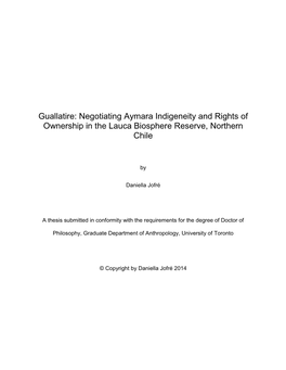 Negotiating Aymara Indigeneity and Rights of Ownership in the Lauca Biosphere Reserve, Northern Chile