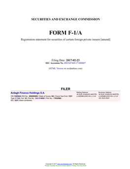 Ardagh Finance Holdings S.A. Form F-1/A Filed 2017-02-23