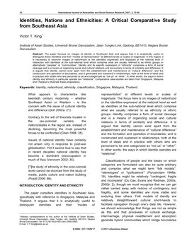 Identities, Nations and Ethnicities: a Critical Comparative Study from Southeast Asia