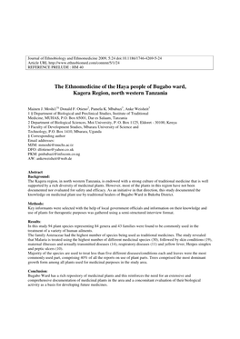 The Ethnomedicine of the Haya People of Bugabo Ward, Kagera Region, North Western Tanzania