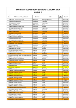 Mathematics Without Borders - Autumn 2019 Group 2