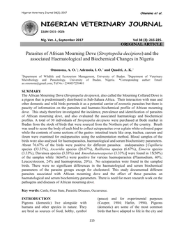 Nigerian Veterinary Journal 38(3)
