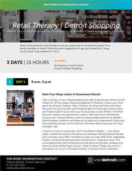 Retail Therapy | Detroit Shopping Whether You're a Casual Browser Or a Serious Fashionista, the Shopping in Detroit and Its Suburbs Is Top Notch