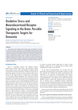 Oxidative Stress and Mineralocorticoid Receptor Signaling in the Brain: Possible Therapeutic Targets for Dementia