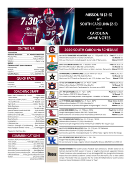 Missouri (2-3) at South Carolina (2-5) ----- Carolina Game Notes