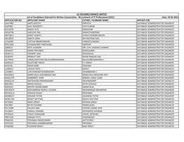 LIC HOUSING FINANCE LIMITED List of Candidates Selected for Written Examination - Recruitment of IT Professional (2021) Date: 03.02.2021 APPLICATION NO