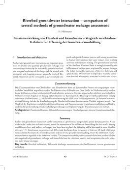 Riverbed Groundwater Interaction – Comparison of Several Methods of Groundwater Recharge Assessment