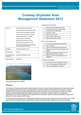 Conway–Dryander Area Management Statement 2013