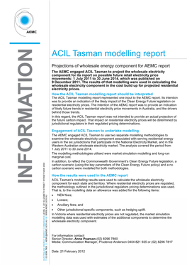ACIL Tasman Modelling Report