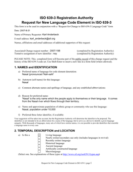 ISO 639-3 New Code Request