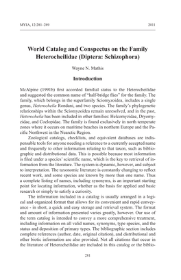 World Catalog and Conspectus on the Family Heterocheilidae (Diptera: Schizophora)