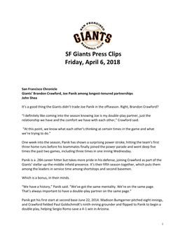 SF Giants Press Clips Friday, April 6, 2018