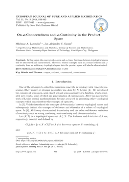 On Ω-Connectedness and Ω-Continuity in the Product Space Mhelmar A