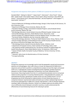 Full Genome Viral Sequences Inform Patterns of SARS-Cov-2 Spread Into and Within Israel