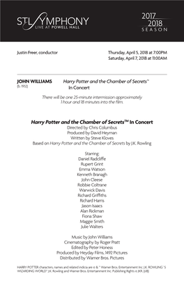 Harry Potter and the Chamber of Secretstm in Concert