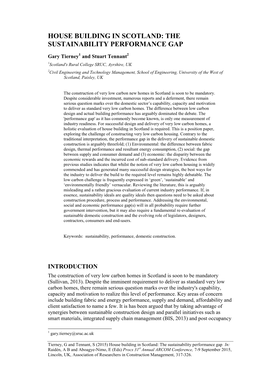 House Building in Scotland: the Sustainability Performance Gap